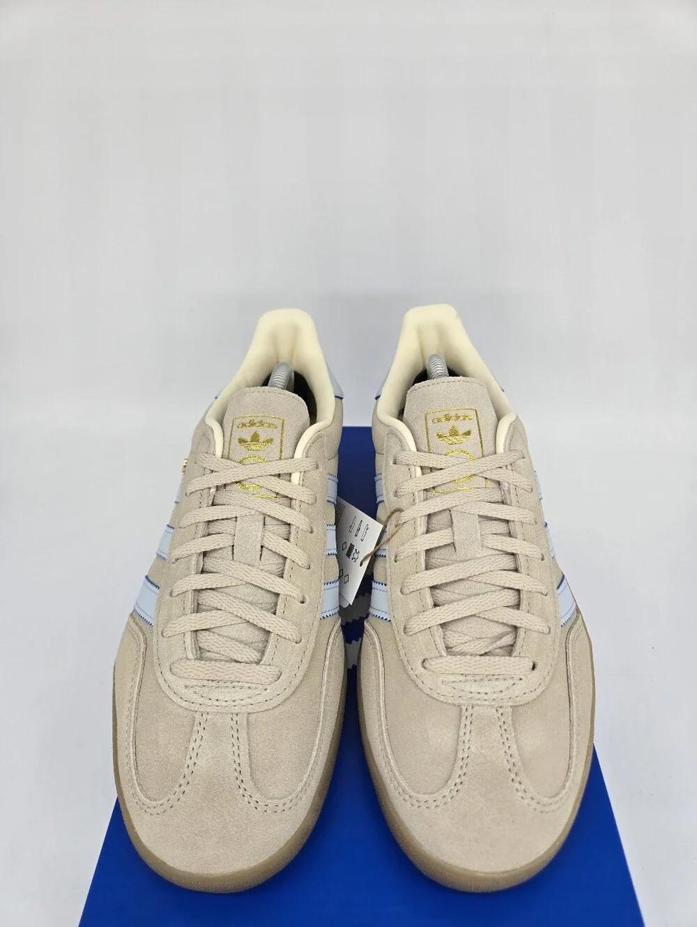 adidas Women's Gazelle Indoor JR2432 Wonder Beige Halo Blue Shoes Size 10.5